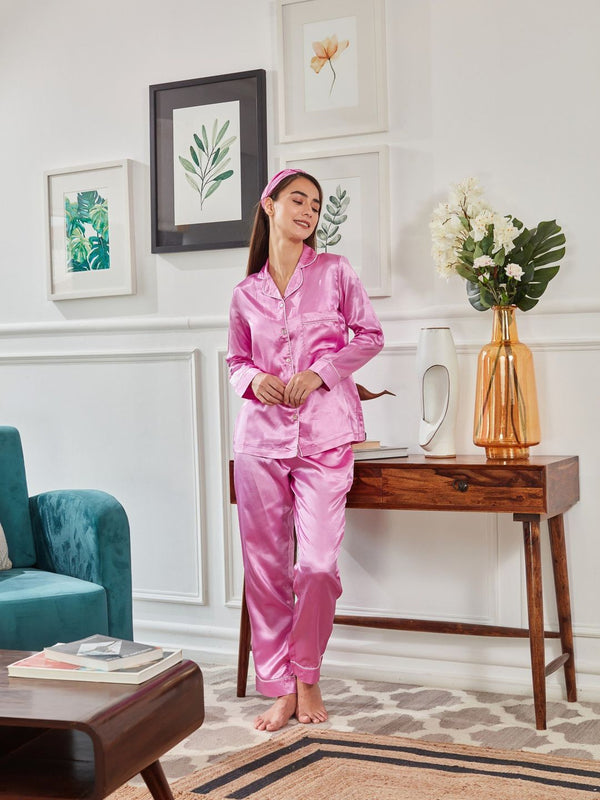 Pink Lush Satin Pyjama Set