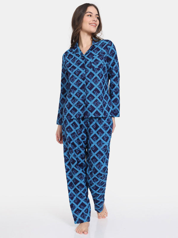 Bloom Hive Woven Shirt and Pyjama - Medieval Blue (Set of 2)