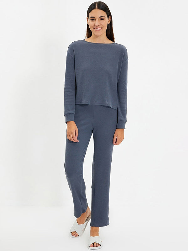 Women Solid Ribbed Night suit