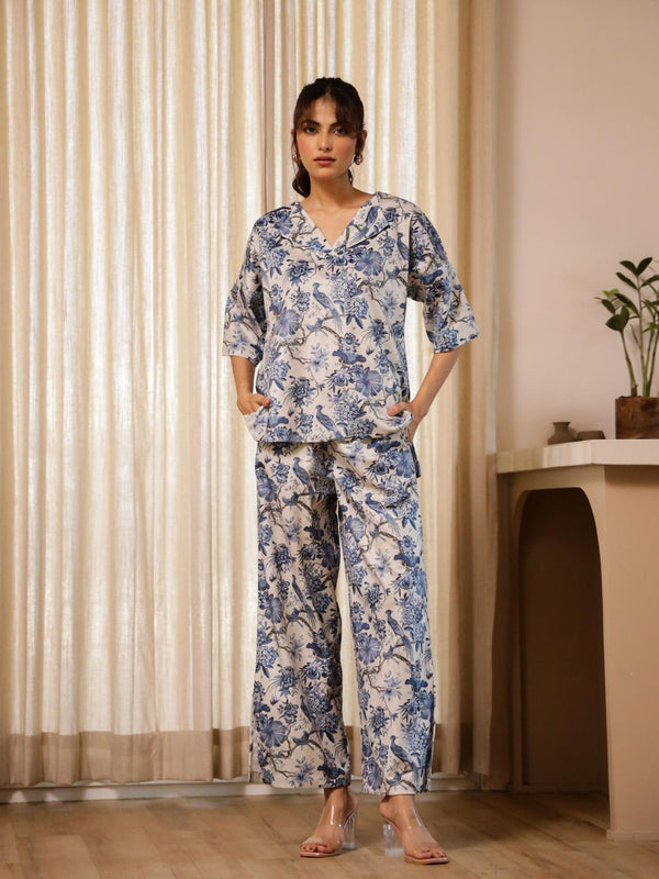Women Floral Multi V-Neck Winter Wear Night Suit (Set of 2)