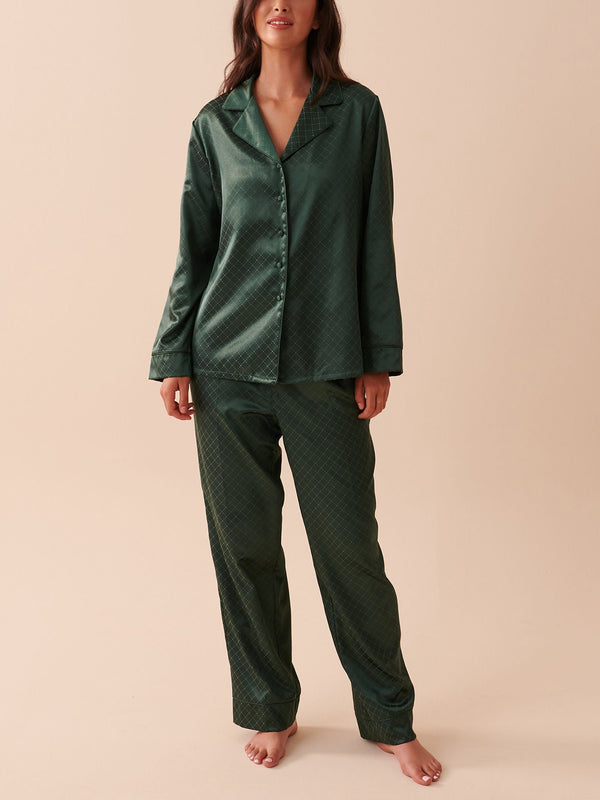 Jacquard Satin Pajama - Green (Set of 2)