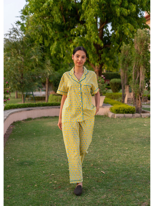 Yellow Color Regular Cotton Night Suit Set Yellow (Set of 2)