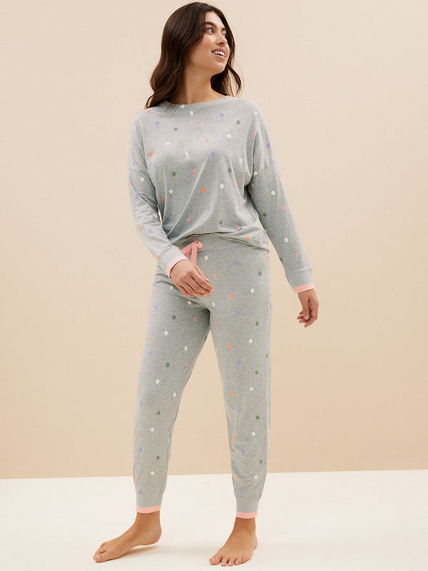 Women Floral Printed Pure Cotton Night Suit