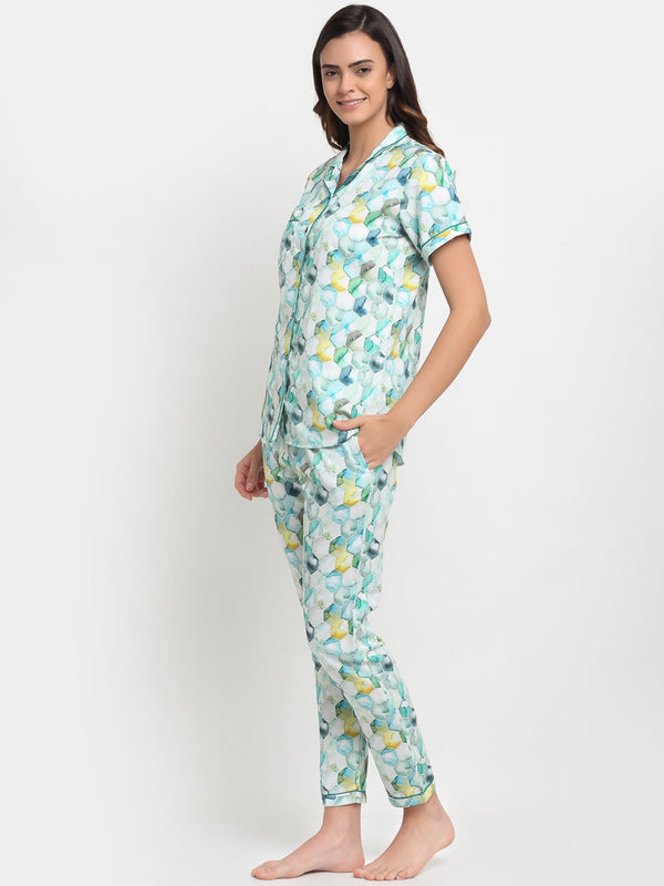 Blue Geometric Printed Night suit