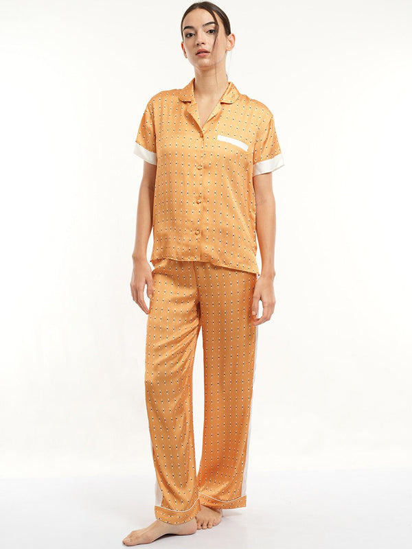 Geometric Printed Lapel Collar Night suit