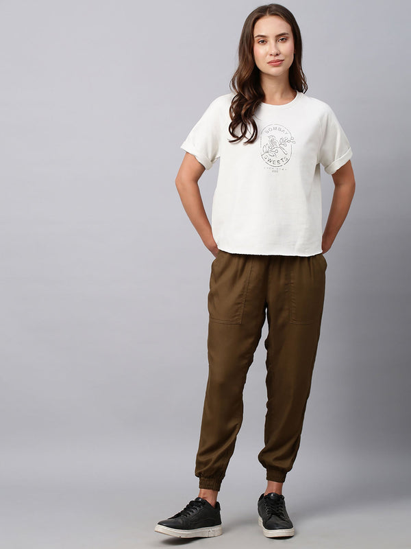 Airport Look French Terry Raglan Foil Printed Tee with Rayon Twill Joggers (Set of 2)