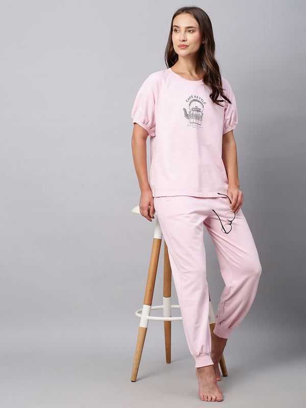 Cotton French Terry Printed Tee And Joggers Lounge (Set of 2)