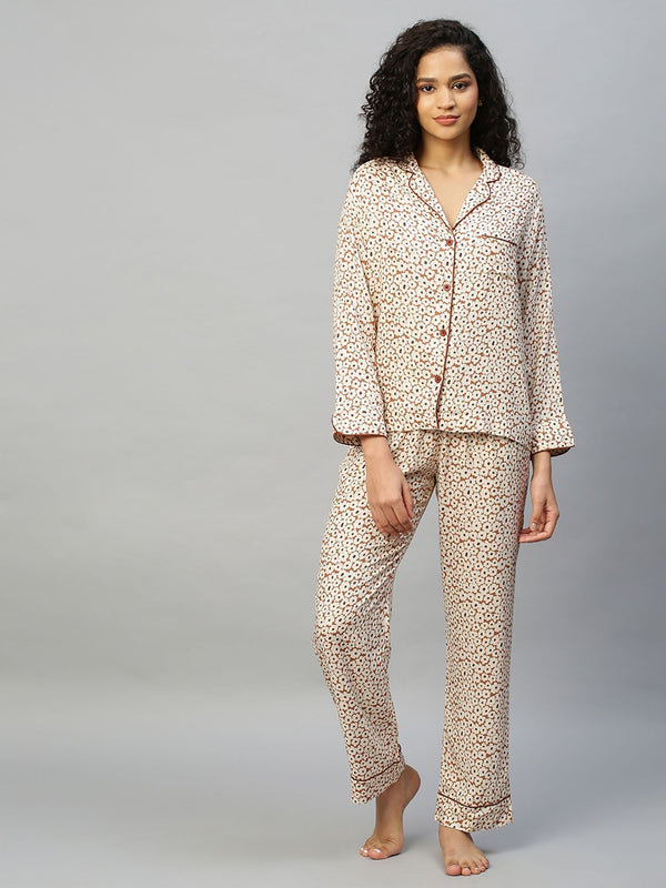 Rayon Printed Night Suit Pyjama & Shirt (Set of 2)