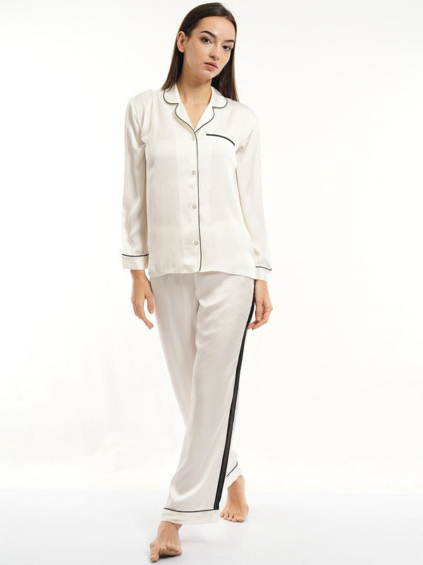 Long Sleeves Lapel Collar Night Suit