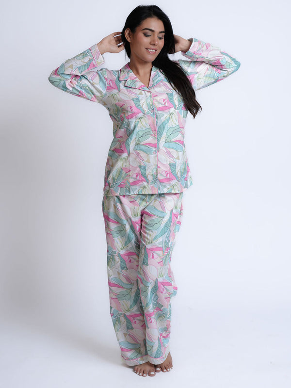 Paradise Petals Shirt with Pyajama & Eye Mask Multi-Color (Set of 3)