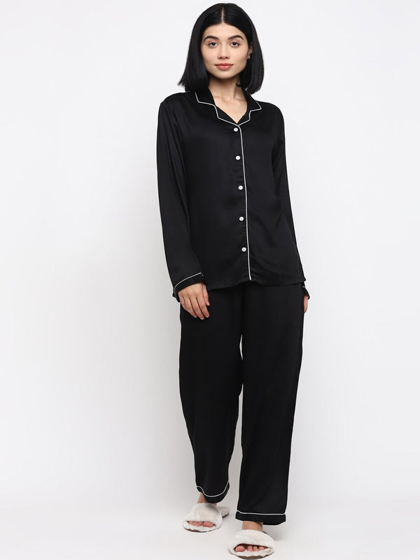 Women Black Solid Night suit