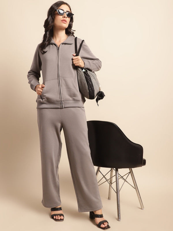 Fleece Winter Wear Night Suits-Grey (Set of 2)
