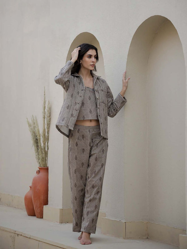 Women Brown Round Neck Pure Cotton Nightsuit (Pack of 3)