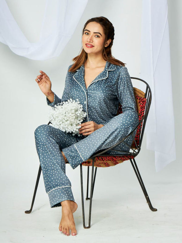 For Women Grey Aop Velour Shirt - Pyjama